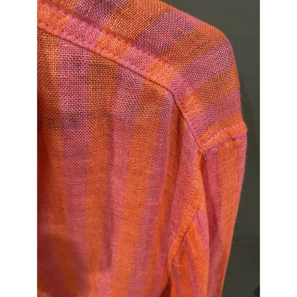 Nicole Miller Pink Orange Striped 100% Linen Blouse Large - Picture 2 of 5